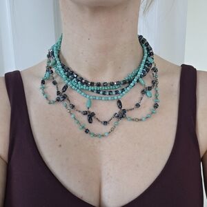 Faux Turquoise Beaded Layered Choker Necklace